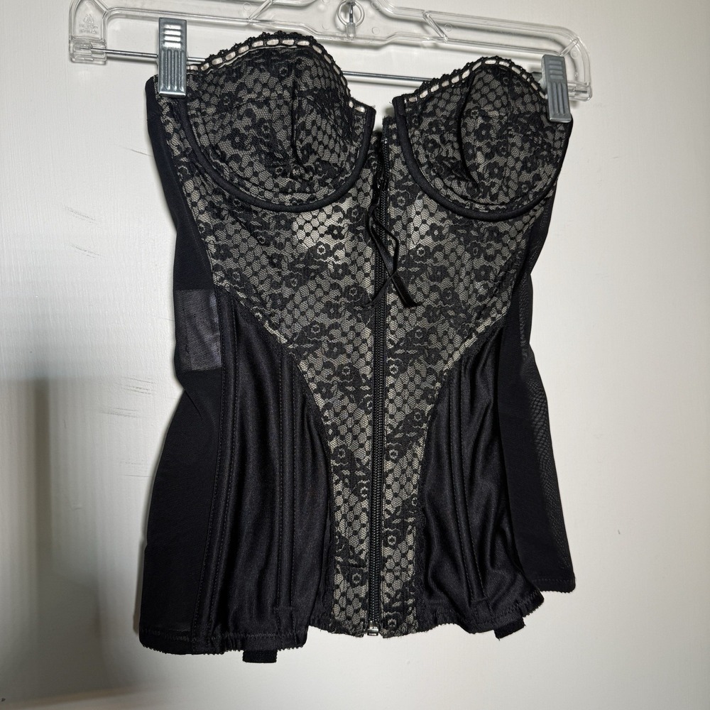 VINTAGE Lady Marlene Black Bustier Corset Size 32B Lace Stretch Goth